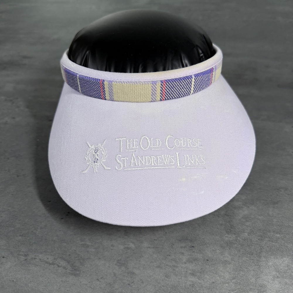 Vintage St Andrews Links Golf Visor Womens Lavender Purple Tartan Plaid Tennis